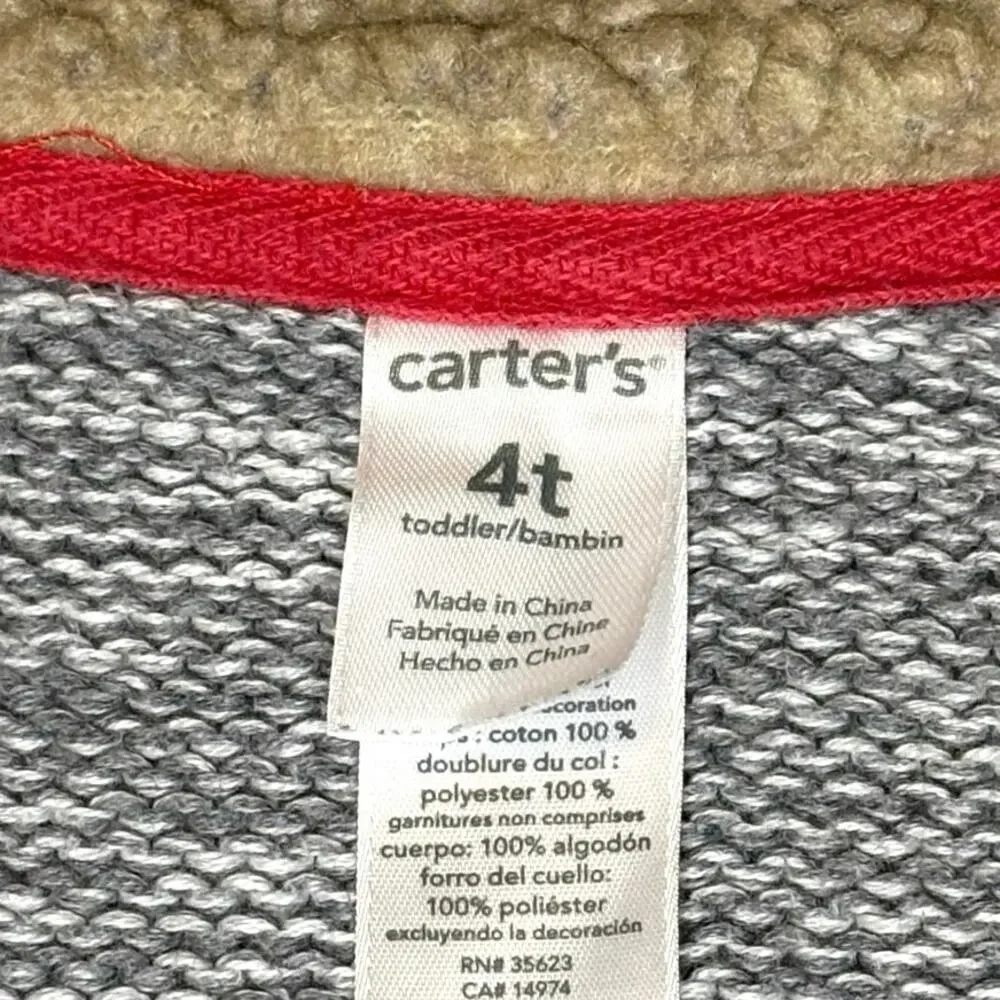 Carter's Zip Up Cardigan Sweater Boys 4T Gray Marled Knit Reindeer Embroidery